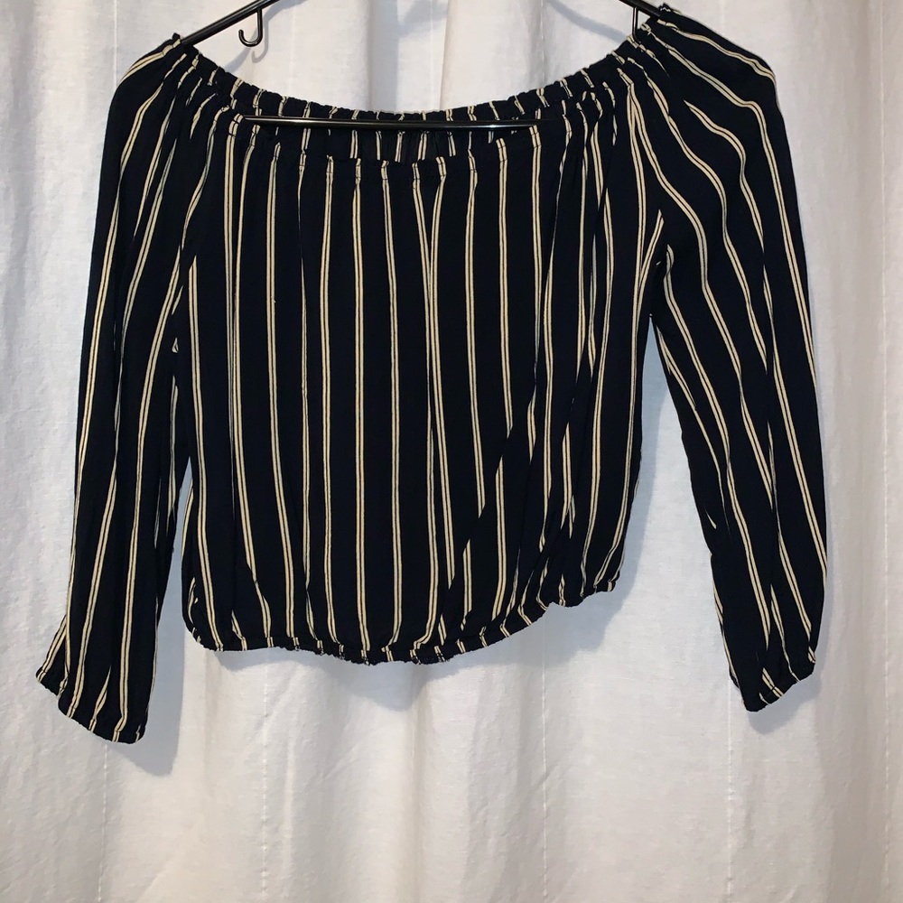 Stripped black off the shoulder top